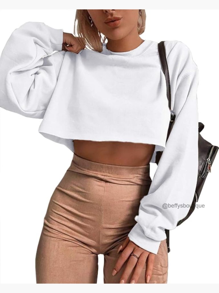 Crewneck Long Sleeve Crop Pullover Loose Sweatshirt Workout Casual
